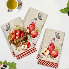 2 pièces Set de torchons à vaisselle avec imprimé de pomme et de fruits à l'aquarelle, chiffons de cuisine micro-fibres absorbants, chiffons de vaisselle de décoration de ferme pour Noël, cadeaux de pendaison de crémaillère