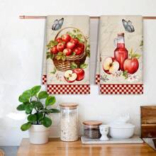 2 pièces Set de torchons à vaisselle avec imprimé de pomme et de fruits à l'aquarelle, chiffons de cuisine micro-fibres absorbants, chiffons de vaisselle de décoration de ferme pour Noël, cadeaux de pendaison de crémaillère