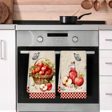 2 pièces Set de torchons à vaisselle avec imprimé de pomme et de fruits à l'aquarelle, chiffons de cuisine micro-fibres absorbants, chiffons de vaisselle de décoration de ferme pour Noël, cadeaux de pendaison de crémaillère