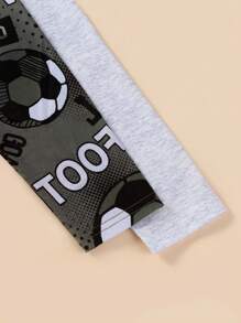 2 stuks Tween Boy Casual Football Patroon Ronde Hals Lange Mouw T-shirts, Grijs En Groen, Lente & Herfst