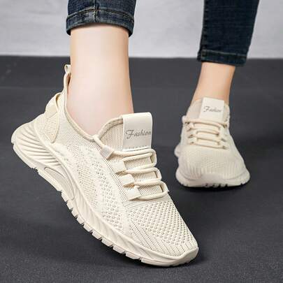 Women's Stretch Knit Sneakers - Breathable Running Shoes For Women, Fashion Casual Slip-On Walking Shoes With Elastic Comfort Fit