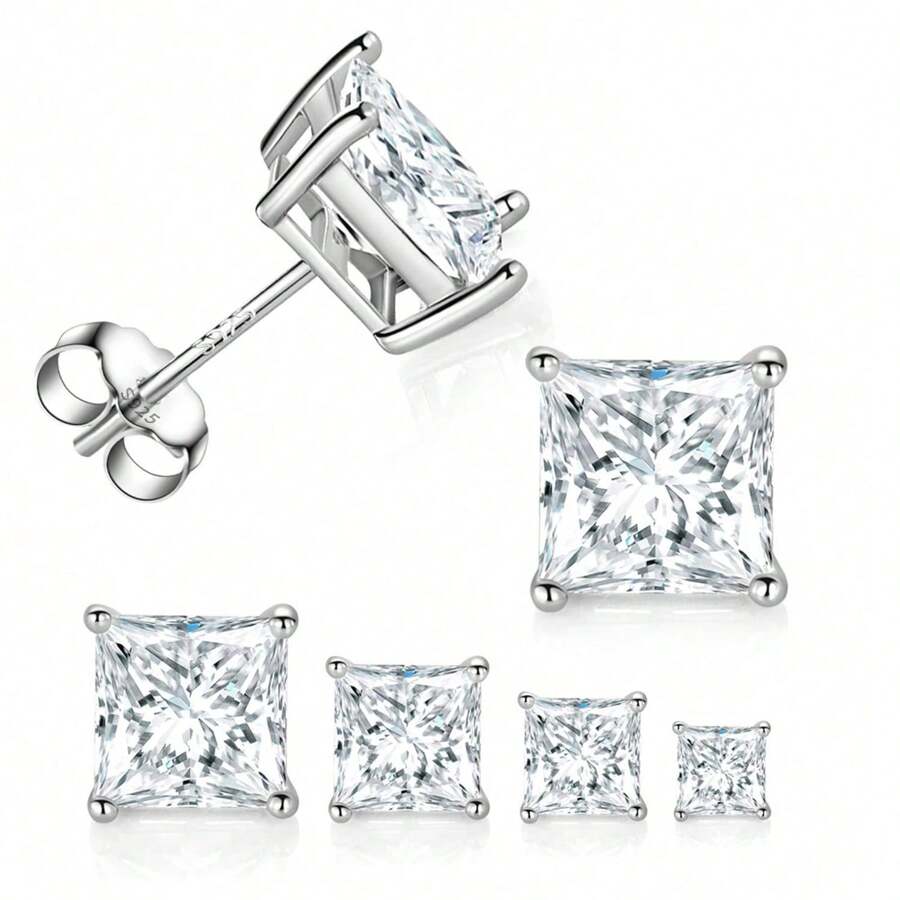 MDFUN 925純銀方形立體切割鋯石18k鍍金耳針,適合男女,日常佩戴和低敏。 - 白色 - 查看 1