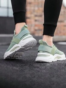 Color sólido de malla transpirable Zapatillas de deporte de los hombres,Cómodo Shallow zapatillas de deporte de encaje,Punta redonda de fondo plano Pareja de zapatos de tenis,Adecuado para al aire libre, ciclismo, entrenamiento, fitness, fiesta, fiesta, baile de la calle, los viajes y el desgaste diario. - Verde - Ver 11