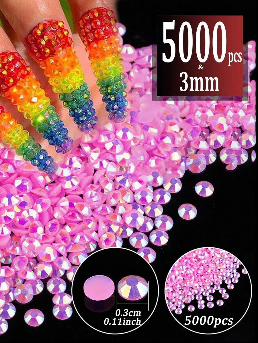 5000颗3毫米树脂水钻散装，彩色AB彩平底圆形果冻水钻美甲装饰钻 - 彩色 - 查看 1