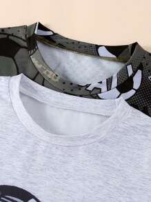 2 stuks Tween Boy Casual Football Patroon Ronde Hals Lange Mouw T-shirts, Grijs En Groen, Lente & Herfst