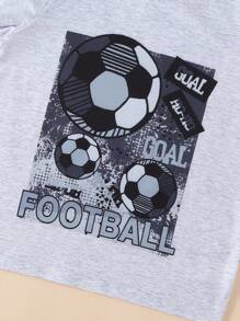 2 stuks Tween Boy Casual Football Patroon Ronde Hals Lange Mouw T-shirts, Grijs En Groen, Lente & Herfst