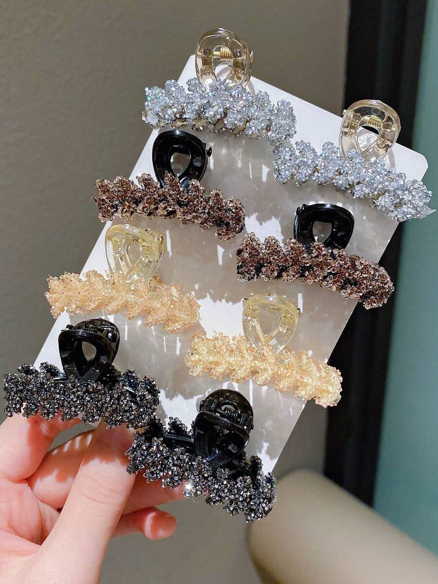 4/8pcs Girls Luxurious Crystal Embellished Hair Clips Cute Hair Claw Children Hair Accessories - Multicolor - View 1