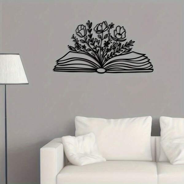 CIFbuy 1 قطعة لوحة معدنية فنية بتصميم كتاب مزين بالزهور، لافتة معدنية بتصميم كتاب مزين بالزهور، لافتة زهرية بتصميم كتاب، هدية لعشاق الكتب، ديكور جداري للمكتبة، مناسب لديكور المنزل الحديث، ديكور المنزل، ديكور الغرفة، ديكور غرفة النوم، ديكور الحمام، مقاوم للماء والصدأ وقوي وغير باهت، ديكور الجدران، هدية عيد ميلاد، المطبخ، قوي وغير باهت، ضروريات العطلات