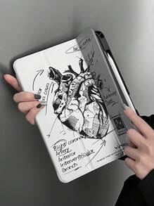 1 件素描心形图案硅胶保护壳，带铅笔槽，兼容华为/iPad，防震和睡眠/唤醒功能 - 彩色 - 查看 6