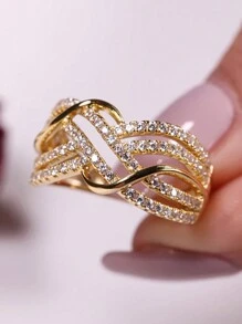 1pc Fashionable Gold Wave Pattern Ring For Women, Daily Wear Jewelry