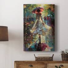 WOMEN-CCCXLIX -Premium Gallery Wrapped Canvas  - Ready To Hang 1pc Wooden Framed Wall Art, Beautiful Lady , Beautiful Woman Walking With Hints Of Pink And White Colors Wrapped Canvas Prints Poster, Hanging Hardware Included, Birthday Party Decor, Mother's Day New Year Easter Gift, Home Living Room Office Wall Decor, Perfect Gift And Home Decoration And Room Decor