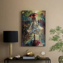 WOMEN-CCCXLIX -Premium Gallery Wrapped Canvas  - Ready To Hang 1pc Wooden Framed Wall Art, Beautiful Lady , Beautiful Woman Walking With Hints Of Pink And White Colors Wrapped Canvas Prints Poster, Hanging Hardware Included, Birthday Party Decor, Mother's Day New Year Easter Gift, Home Living Room Office Wall Decor, Perfect Gift And Home Decoration And Room Decor