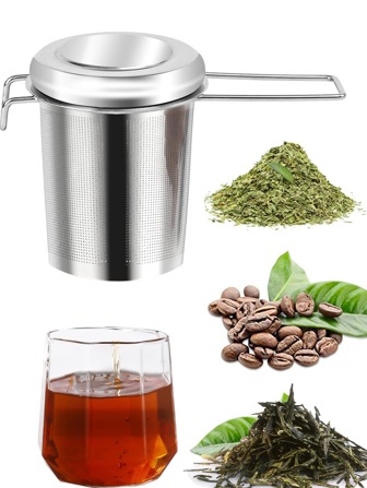 1pc Tea Strainer With Lid, Foldable Double Handle Tea Infuser Filter With Cover Back To School