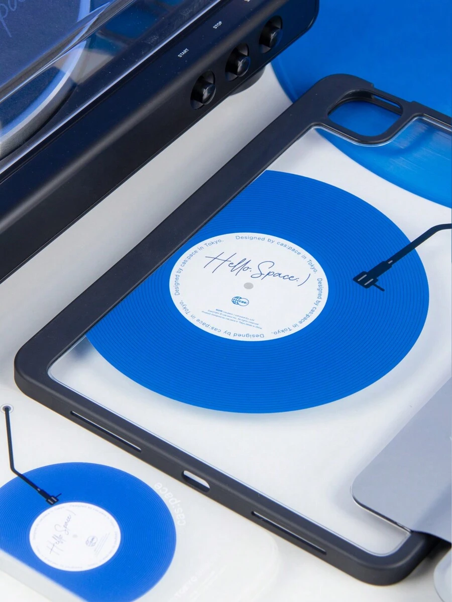 1pc Stylish Blue Vinyl Record Pattern Double-Sided Acrylic Crystal Clear Protective Case With Sleep/Wake Function Compatible With IPad, Huawei - Multicolor - View 1