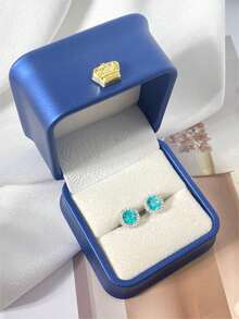 1 Pair Luxury Pear Shaped Paraiba Earrings Inlaid With Moissanite,High Quality Laboratory Grown Yttrium Aluminum Garnet Platinum Plated 925 Sterling Silver Earring Suitable For Gift And Daily Wear - Mint Green - View 6