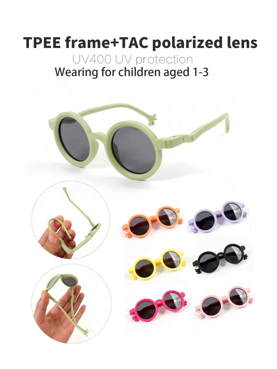 1pc 1-3 Years Old Baby Retro Round Frame Fashion Glasses, Fashionable Toddler Boys/Girls Impact-Resistant TPEE Comfortable Frame TAC Lenses - Polarized Round Frame Sunglasses - View 1