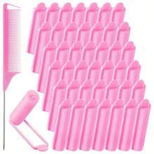 43 Pieces Foam Sponge Hair Rollers Set Soft Sleeping Hair Curlers 0.59 Inch Flexible Hair Styling Sponge Curler And Stainless Steel Rat Tail Comb Pintail Comb - Pink - View 1