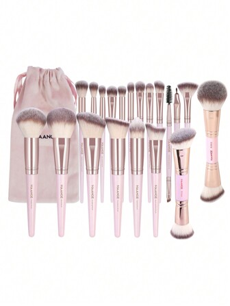 MAANGE 11pcs Soft Makeup Brush Set, Including Powder Brush, Blush Brush, Concealer Brush, Contour Brush, Nose Brush, Eye Shadow Brush, Eyebrow Brush, Eyeliner Brush, Lip Brush, Detail Brush, With A Pink Velvet Storage Bag, Suitable For Daily Use And Travel