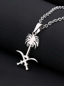 沙特阿拉伯国徽吊坠项链，个性化棕榈树符号项链，适合约会和生日礼物 - 金黃色 - 查看 5