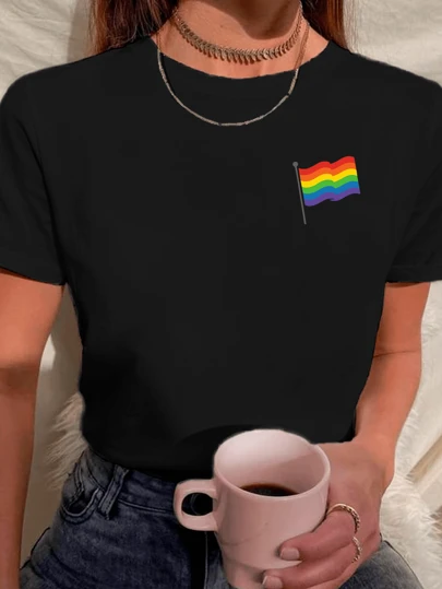 Camiseta Feminina Babylook Bandeira LGBT Várias Cores 100% Algodão