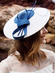 HIMESPORT Eleganter Fascinator Hut | Hochzeits Derby Cocktail Stroh Breitrand | Vintage Kirche Teefeier für Damen | Sommer Strand Brautmutter
