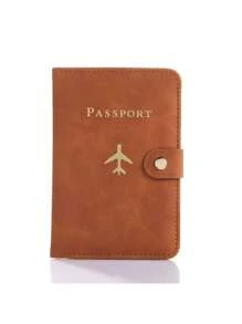 多卡位 PU 护照夹 - 按扣闭合，仿皮衬里，飞机图案护照夹，极简主义旅行配件 - 方便的文件存储和旅行用品，节日用品旅行用品旅行组织者旅行用品旅行钱包护照夹护照钱包海滩度假包夏季圣诞假期 - 彩色 - 查看 11