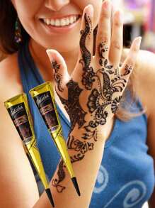 1pc Henna Paste, Handcrafted, Available In Rose Red, Date Red, Brown, Black, For Arm Tattoo, Face Painting, Water-Resistant, Makeup And Party Tattoo For Men And Women - Multicolor - View 3