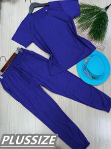 Plus Size Co-Ords - Royal Blue - View 1
