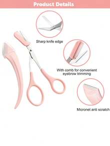 3 件套眉毛修剪器套装（带梳子）、专业精密眉毛修剪器、眉毛剃刀、防滑眉毛修形剪刀、迷你清洁刷、白色手柄、柔性尼龙刷、眉毛修剪器清洁刷，适用于眉毛修形、毛发修剪和日常使用 - 彩色 - 查看 2