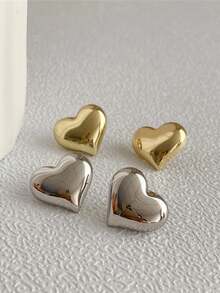 2 件复古金属银色爱心形耳钉，女士时尚珠宝 - 金色 - 查看 1