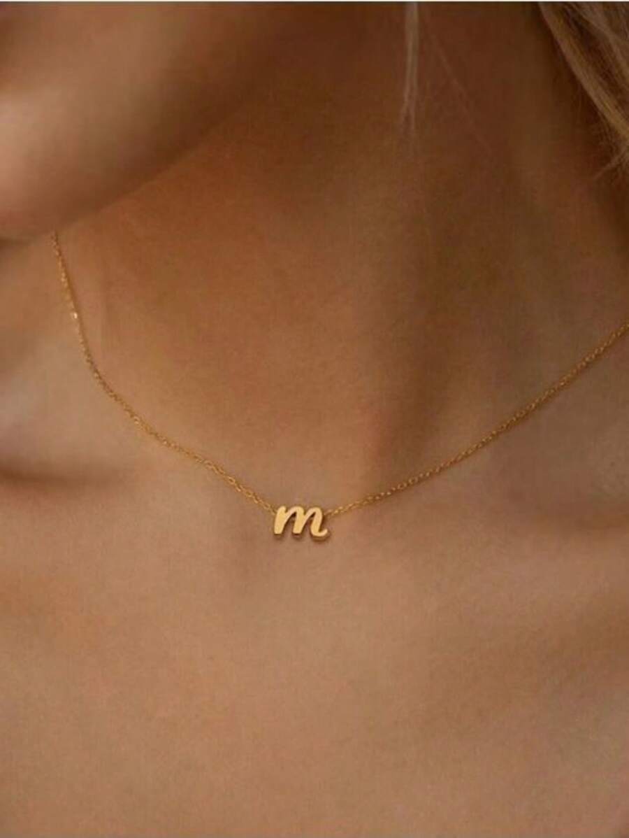 1pc 26pcs Lower Case Letter Necklace, Stainless Steel Gold Color Alphabet Pendant Necklace, Birthday Gift For Women