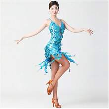 Latin Dance Sequin Vest Dress Performance Costume, Dance Performance Costume, Backless Cosplay Character Sequin Dress - Multicolor - View 8