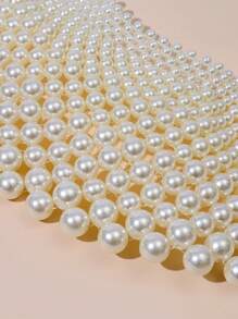 1pc Women's Elegant White Faux Pearl Handmade Crochet Necklace, Fashion Gift For Party, Runway - White - View 4