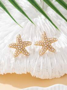 1 Cặp bông tai kim loại đính sao biển thanh lịch và kim cương dành cho nữ, trang sức bông tai tinh xảo thích hợp khi đi làm, lướt sóng mùa hè, du lịch, tiệc bãi biển, quà tặng Ngày của Mẹ, mọi mùa - Vàng - Xem 14