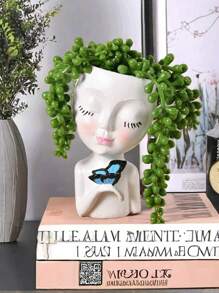 1 件装脸部花盆花盆头，花盆，室内植物花盆，带排水孔的树脂多肉植物花盆可爱女士脸部花盆 - 彩色 - 查看 12