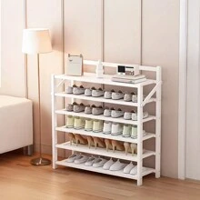 LIVINGANDHOME Living And Home Free Standing Foldable Shoe Storage,Bamboo Shoe Storage Rack Shoe Shelf,Home Door Shoe Shelf Organizer Rack,Installation-Free Multi-Layer Shoe Racks For Entryway, Corner,Closet, Hallway, Bedroom - White - View 2