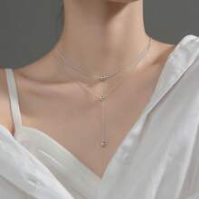 Necklace Titanium Steel Women's Niche Double-Layer Necklace High-End Design Sense Small Beaded Clavicle Chain 2023 New Simple Fashion Accessories - 銀色 - 查看 1