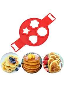 1 pieza Sartén para freír huevos de 4 rejillas, molde de cocción en el horno de la cocina, molde de silicona con forma de flor para cocinar huevos - Rojo - Ver 6