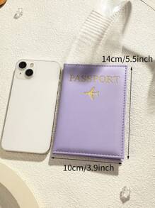 1pc Customizable Floral & Letter Design Passport Holder, PU Leather Travel Document Cover, Personalized Passport Accessory - Purple - View 4