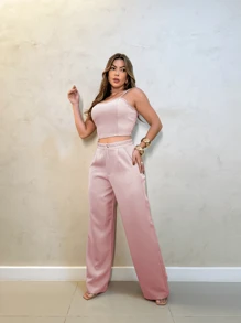 Women Two-Piece Outfits - 乾枯玫瑰色 - 查看 1