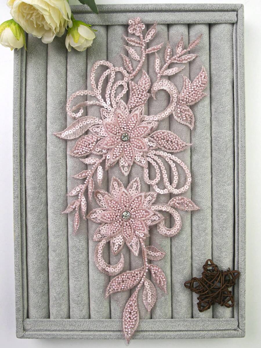 31cm X 16cm Colorful 3D Embroidery Beaded Applique Lace Trim, Sewing Supplies For Wedding Dress, Costume Decor