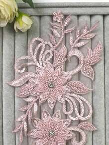 31cm X 16cm Colorful 3D Embroidery Beaded Applique Lace Trim, Sewing Supplies For Wedding Dress, Costume Decor - Bean Paste Color - View 5