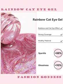 XEIJAYI 1pc 10ml Rainbow Cat Eye Chrome Nail Chameleon Magnetic Powder 9D Cat Eye Effect Nail Gel For Home DIY-No Magnetic Stick Included - Pink - View 4