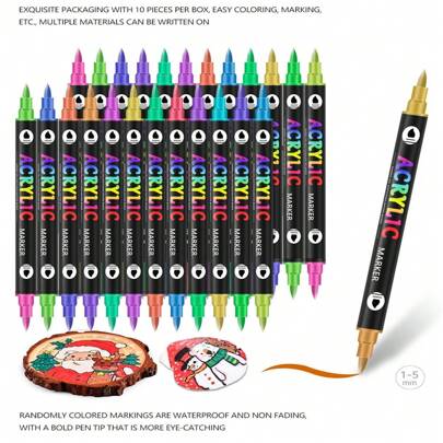 24/48/72 色丙烯颜料笔套装 12/24/36 支双头丙烯颜料笔，带细头画笔头，适用于岩石绘画、帆布、织物、石头、木材、岩石、玻璃、纸张、塑料 DIY 工艺品、学校美术用品、返校