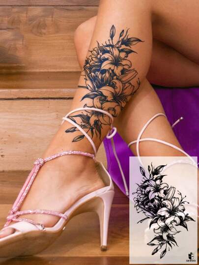 CAT QUEEN ART 1 张草本汁半永久性纹身，Y2K 花卉图案，7-14 天防水，不反光，适用于手臂、胸部、背部和身体