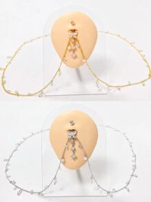 AVYRING 1 set Anneau de nombril multi-couches en  pour la plage d'été avec chaîne de taille, boucle de nombril en strass bikini, pendentif de piercing de nombril, chaîne de taille sexy, bijoux de corps pour femmes