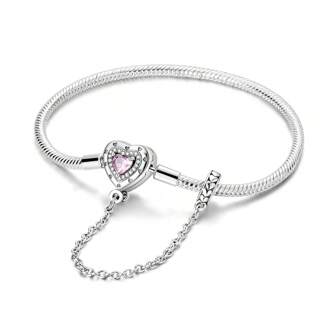 Bracelet pour femmes avec chaîne en os de serpent "Amour infini", incrusté de zirconium en forme de cœur. Convient comme cadeau pour la Saint-Valentin