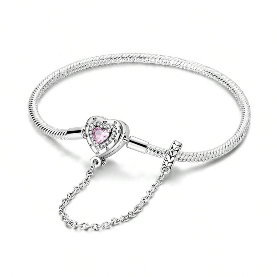 Infinite Love Snake Bone Chain Inlaid Heart Zirconia Women Bracelet Fit For Valentine's Day Gift