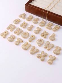 A-Z CZ Zirconia Letter Pendant Necklace, Unisex Punk Style Initial Necklace, Stainless Steel Fashionable Hip-Hop Jewelry - Yellow Gold - View 3