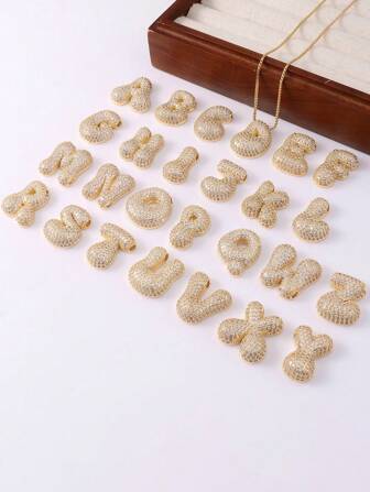 A-Z 锆石水晶字母吊坠项链，男女皆宜的朋克风字母项链，时尚不锈钢嘻哈饰品